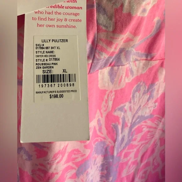 Lilly Pulitzer Dwyer Midi Dress Rousseau Pink Zen Garden XL NWT - Picture 5 of 5